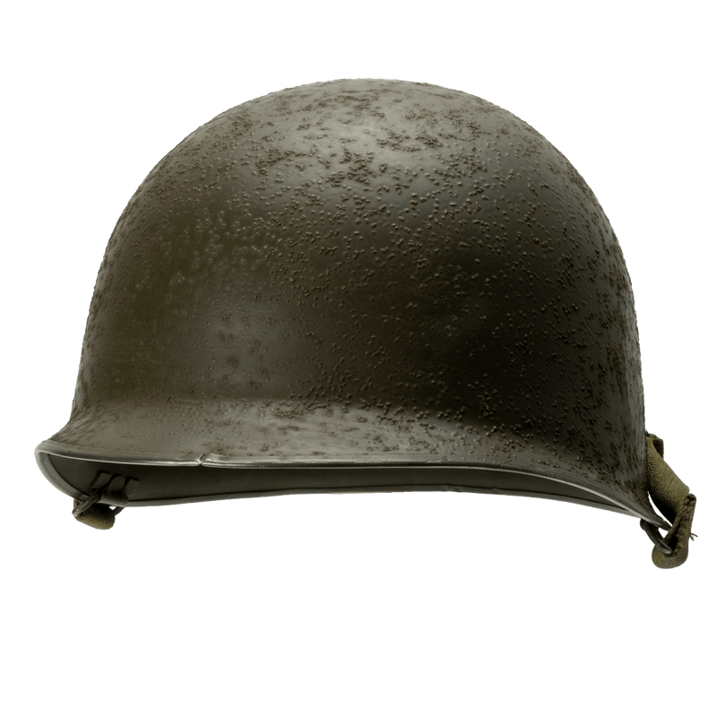 Coque de casque US M1 Battle Battered 36th Infantry Division vue de 3/4 avant