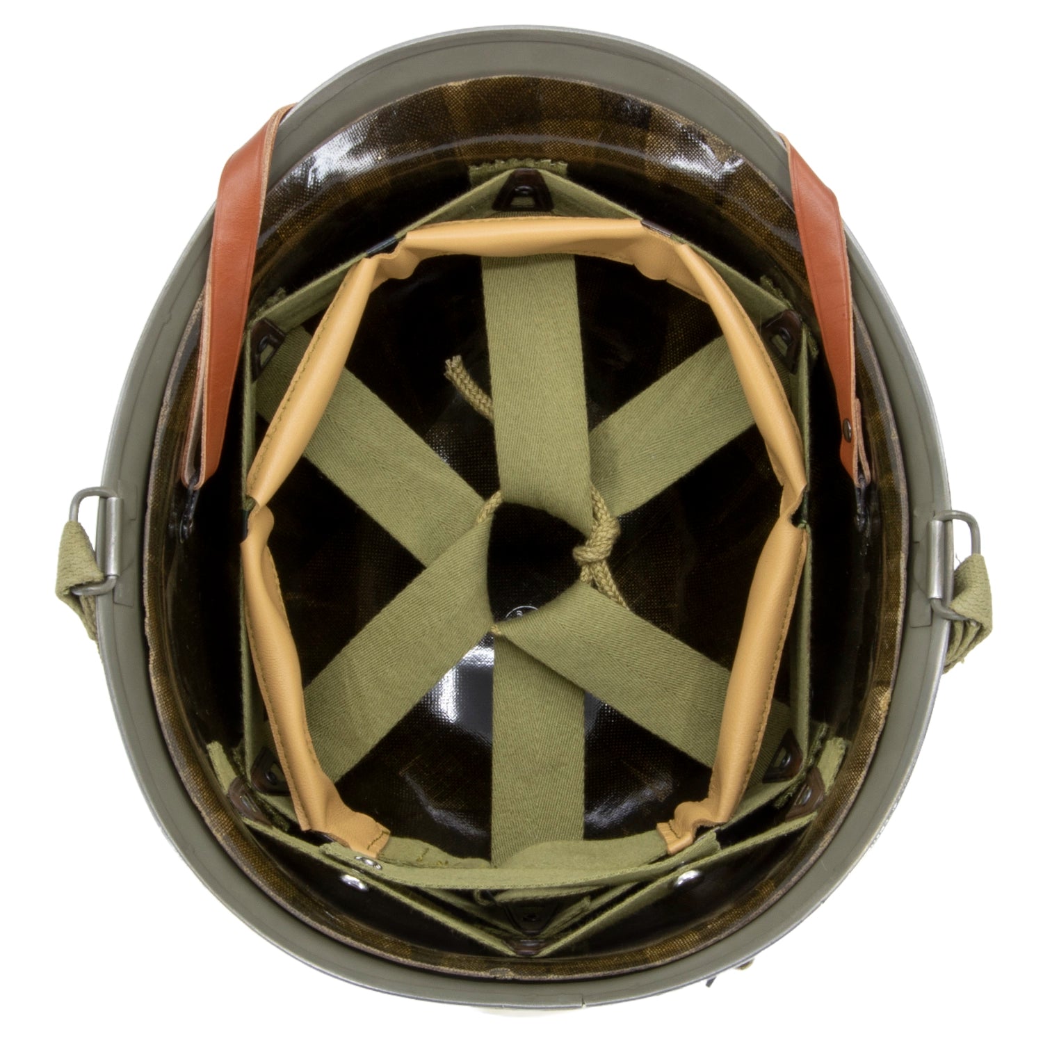 Casque complet Battle Battered 3rd ID 7th Infantry Regiment 1st Battalion 1st Lt vue interieur du liner fibre.
