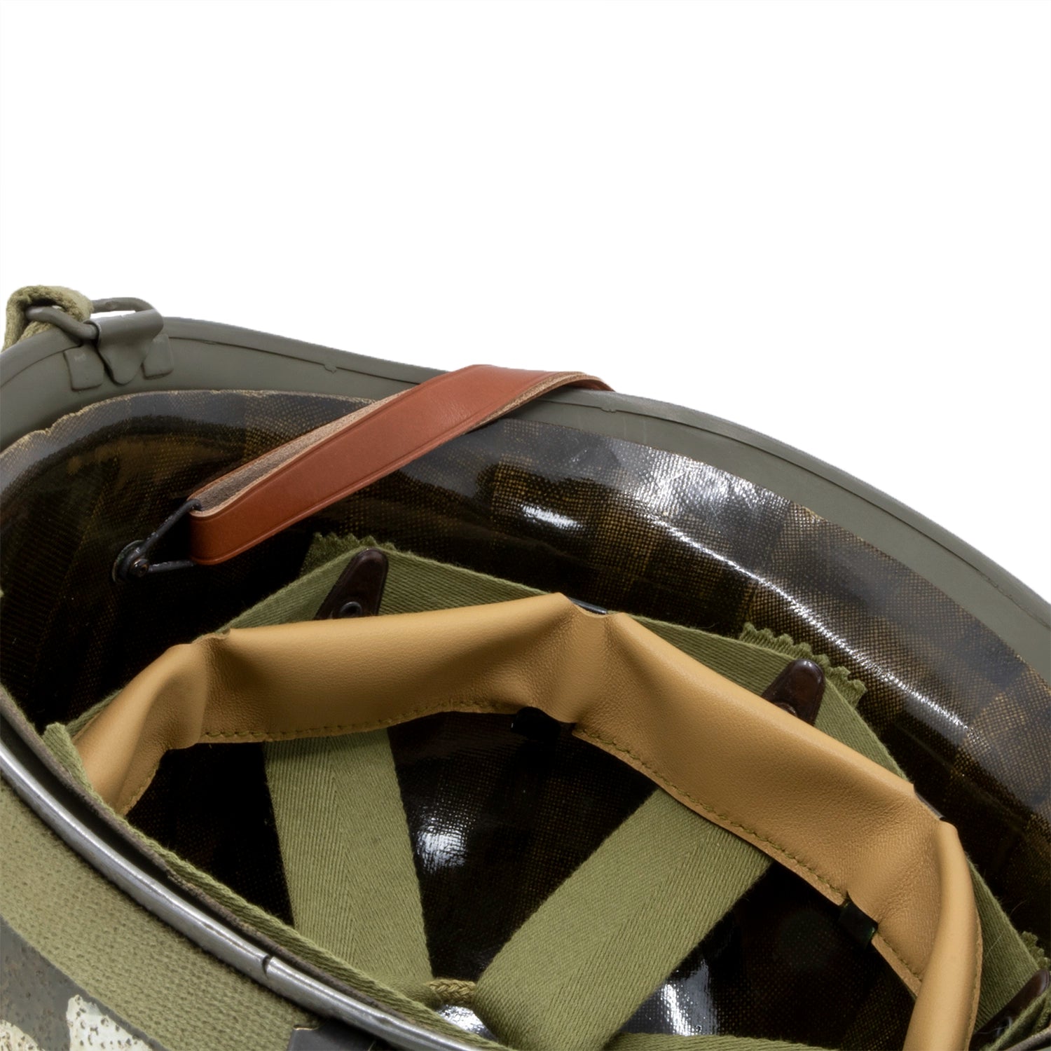 Casque complet Battle Battered 3rd ID 7th Infantry Regiment 1st Battalion 1st Lt  vue intérieure inclinée.