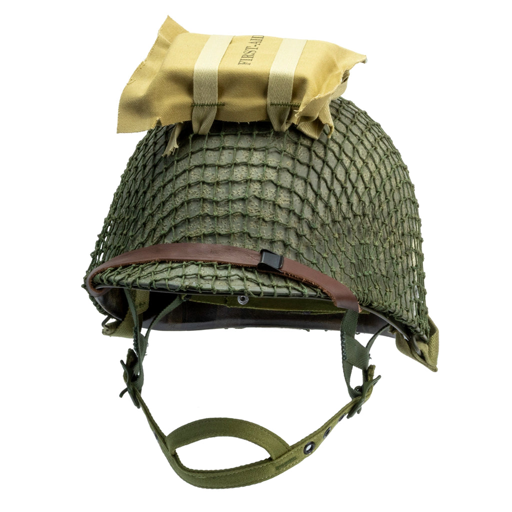 Casque complet parachutiste version M1-C Market Garden de NCO du 506th PIR de la 101st Abn vue de 3/4 face