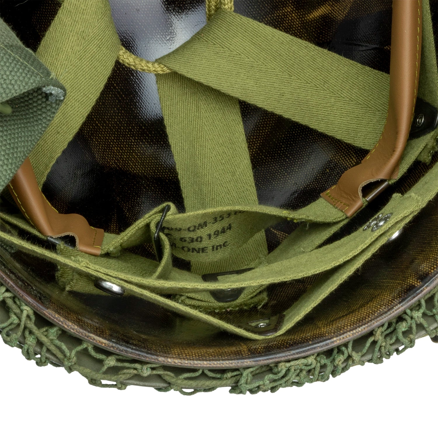 Casque complet parachutiste version M1-C Market Garden de NCO du 506th PIR de la 101st Abn vue en gros plan du sweatband