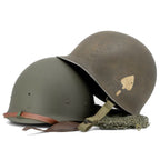 Casque complet parachutiste M1-C original avec sa coque McCord 884C et son liner Westinghouse, marquage 506th PIR 2nd bn NCO posé avec sous casque et filet.