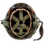 Vue interieur du casque complet parachutiste M1-C original avec sa coque McCord 884C et son liner Westinghouse, marquage 506th PIR 2nd bn NCO.