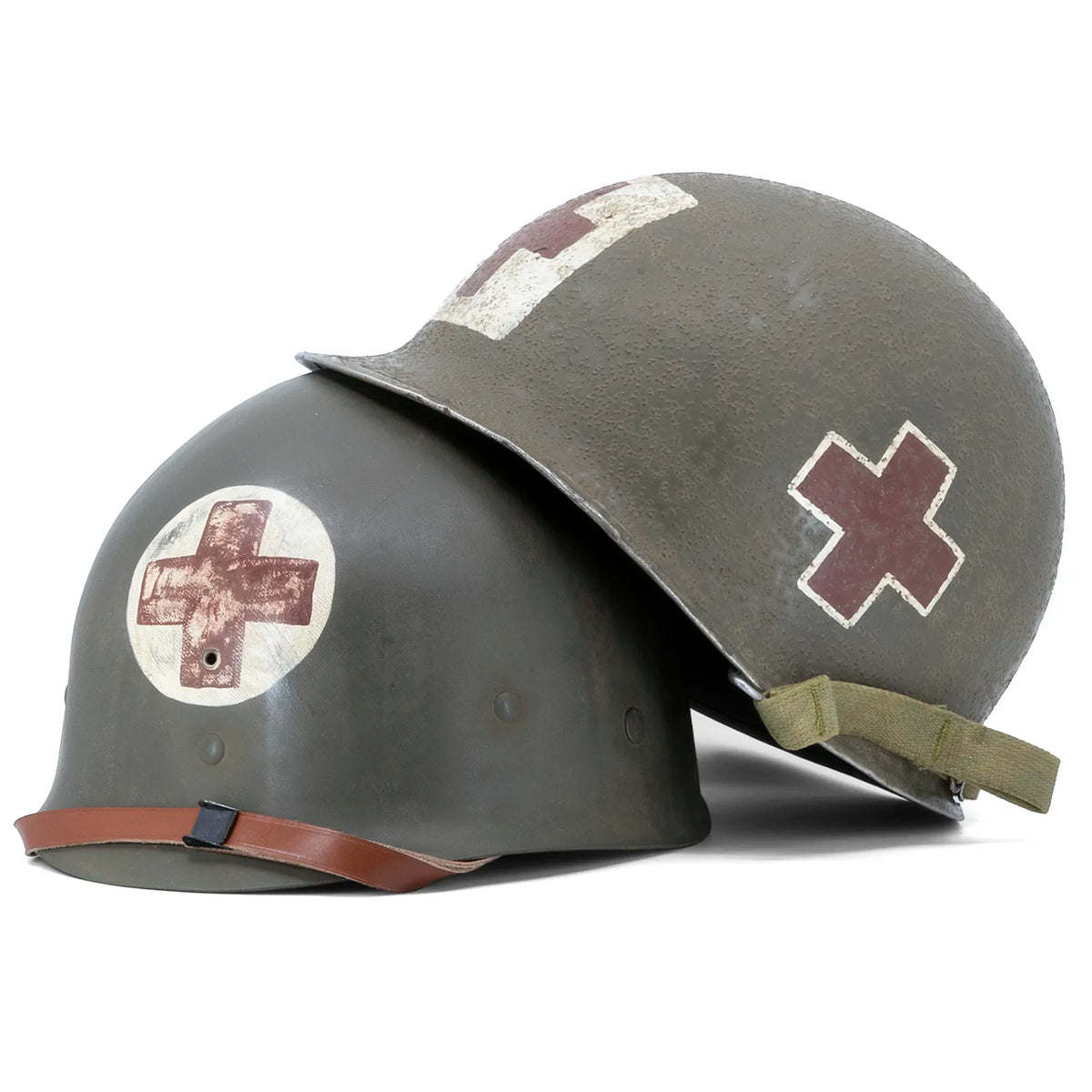 McCord-Helmglocke 970A und Firestone-Innenhelm getrennt, rotes Kreuz auf weisser Scheibe auf dem Innenhelm