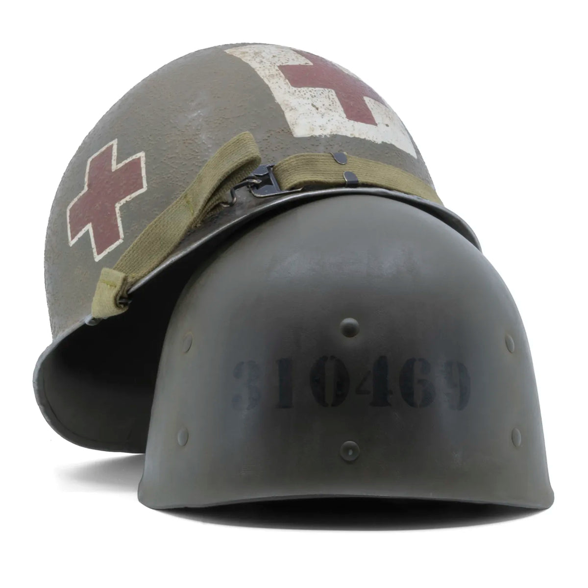 Firestone-Innenhelm vor der McCord-Helmglocke 970A, Kennnummer 310469 als Schablonenaufdruck auf dem Innenhelm