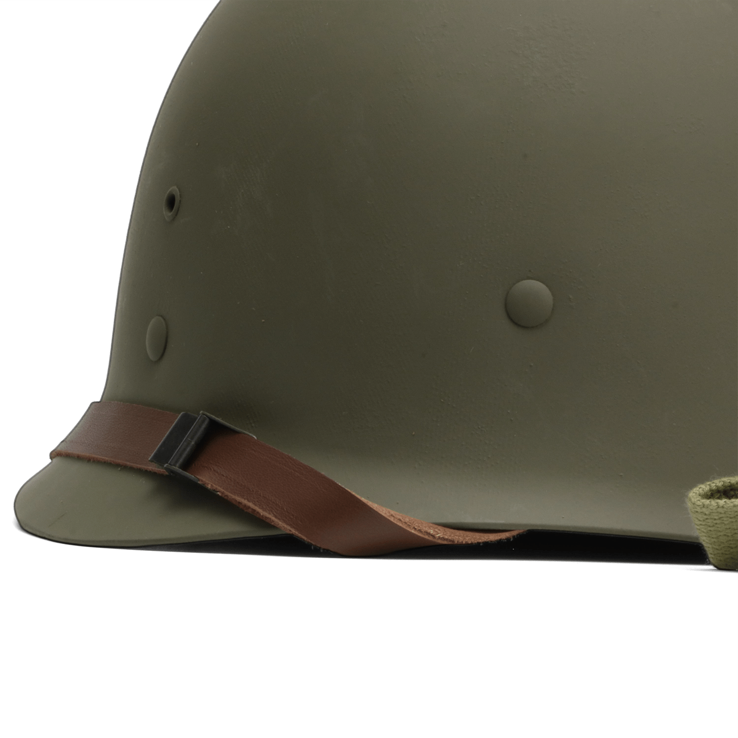 Casque Complet Infanterie McCord 1023B - Liner Finland vue exterieure du sous casque et de sa jugulaire en cuir.