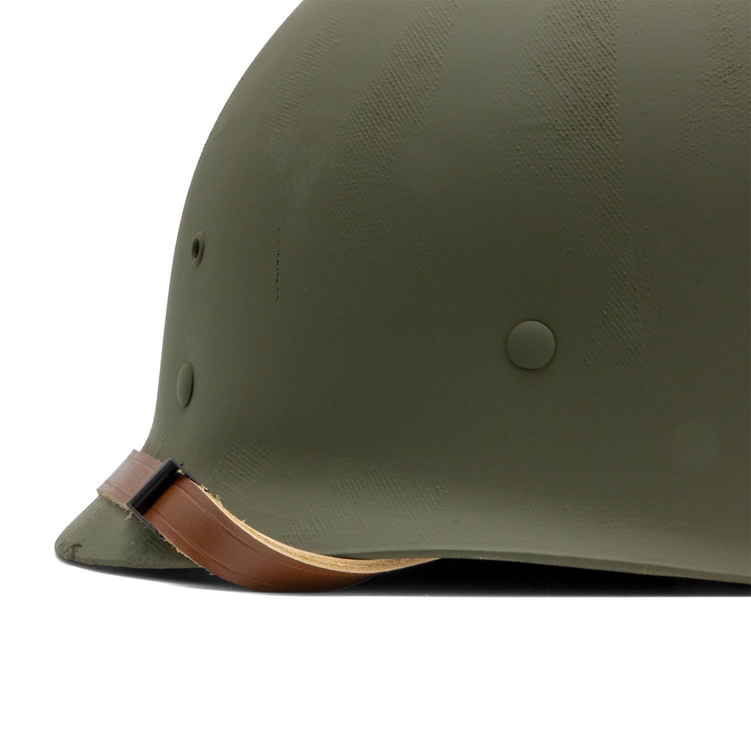 Casque Complet Infanterie McCord 1052G - Liner CAPAC gros plan de la jugulaire en cuir du liner.