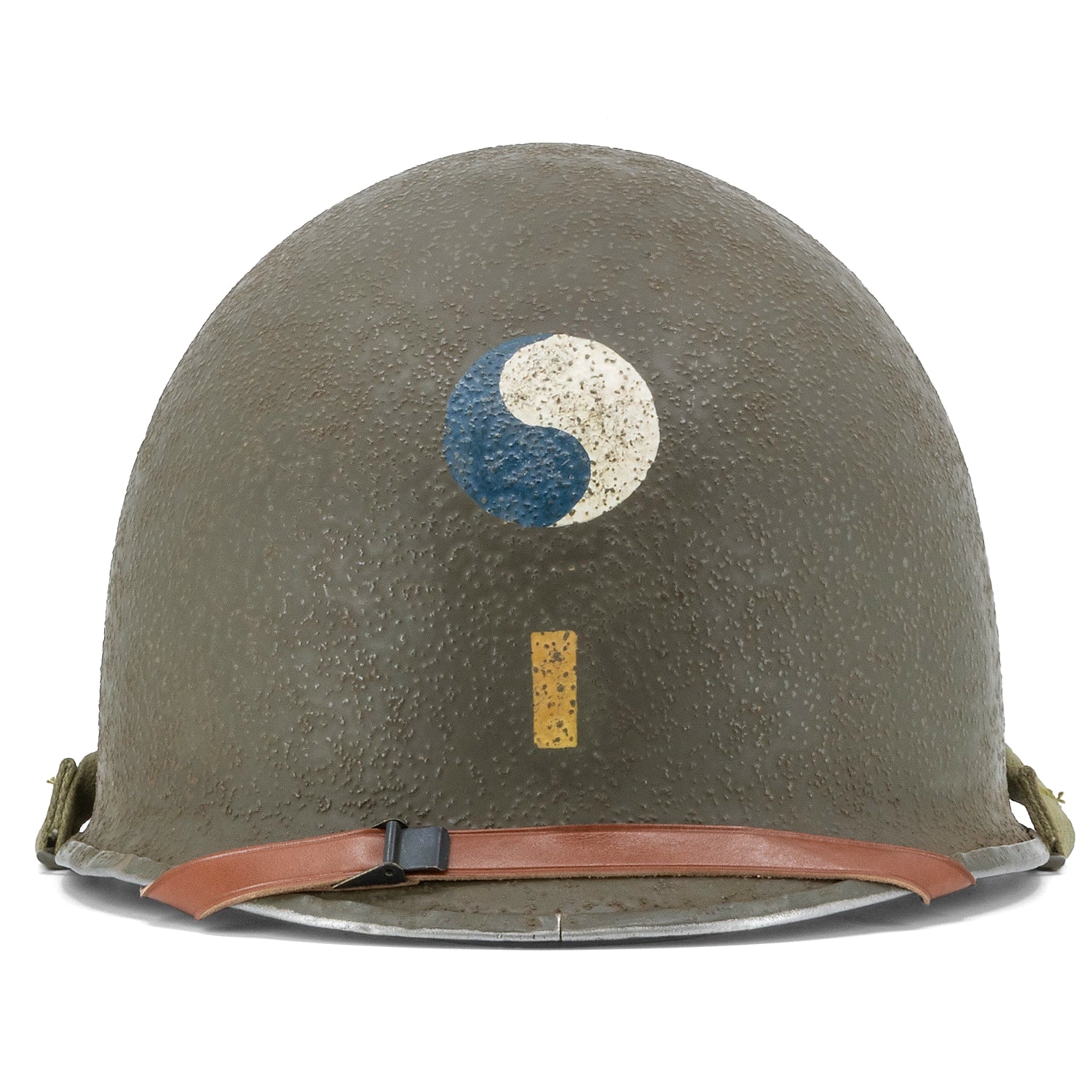 Casque Complet Infanterie Original Schlueter et liner Firestone version 29th ID 2nd Lieutenant Battle Battered vue avant