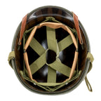 Intérieur du casque US M1 McCord 781B, liner Firestone remonté avec sa suspension en sangles coton