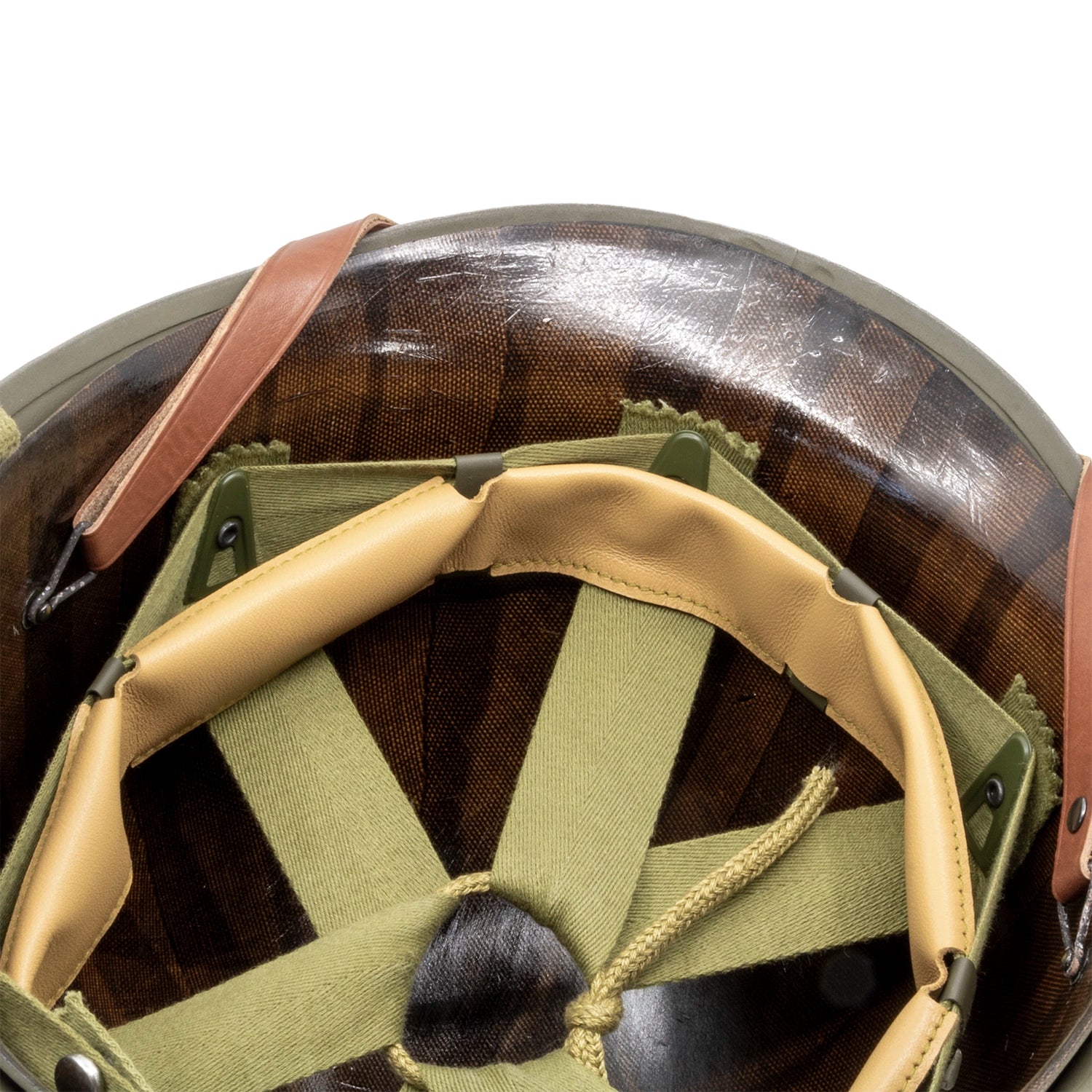 Casque Complet Parachutiste 517th PRCT coque McCord liner Firestone Battle Battered Mon Casque M1 vue intérieure avant.