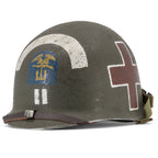 Casque Complet Infanterie US M1 Battle Battered ESB Captain Medic vue de 3/4 avant.