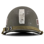Casque Complet Infanterie US M1 Battle Battered ESB Captain Medic vue arrière de la barre verticale CO "Follow Me".