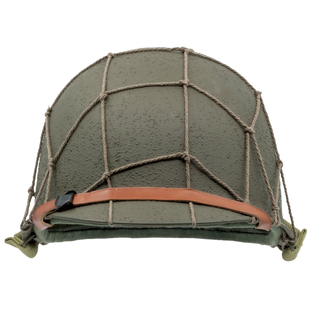 Filet Grandes Mailles reproduction casque US M1 coton vue de face monté sur un casque US M1