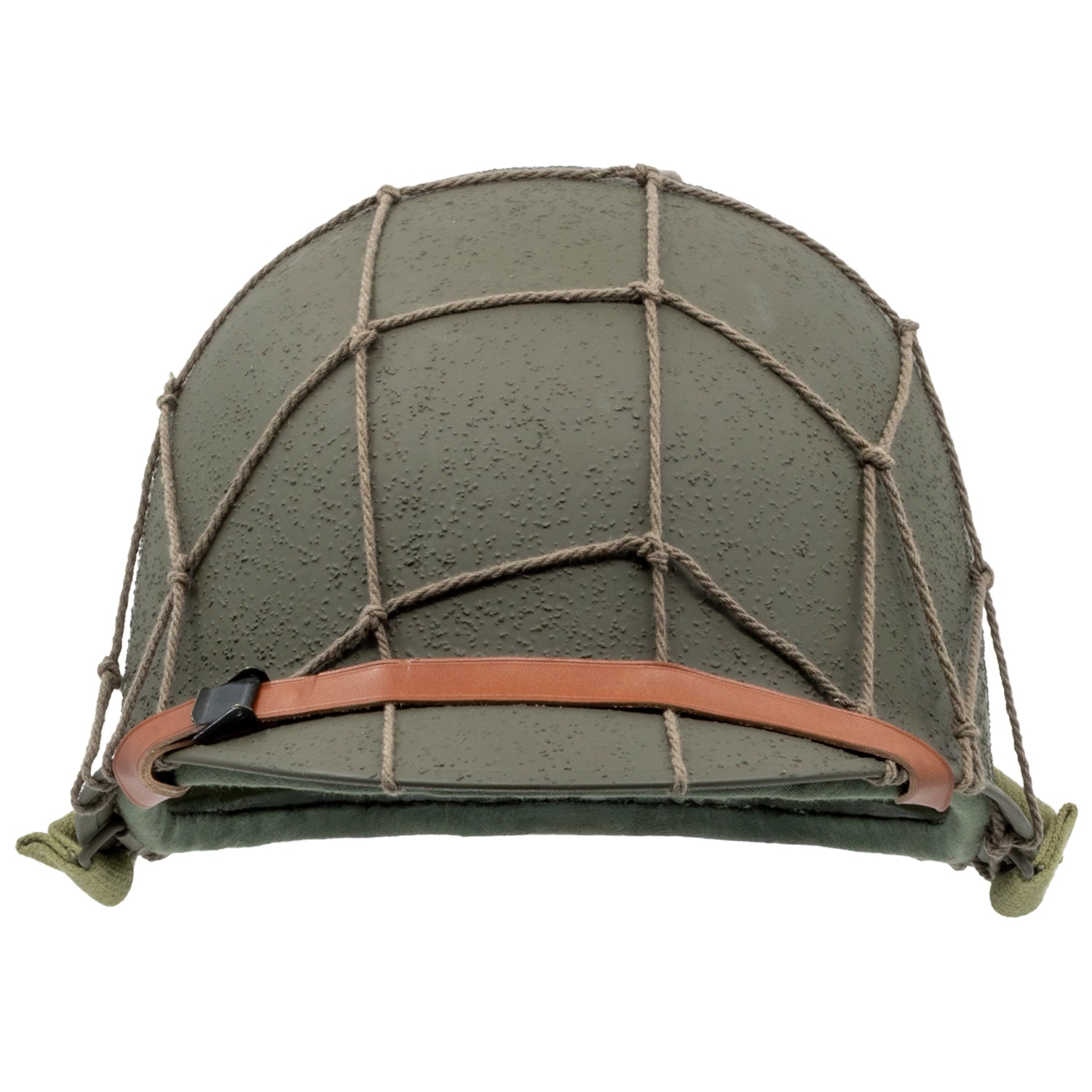 Filet Grandes Mailles reproduction casque US M1 coton vue de face monté sur un casque US M1