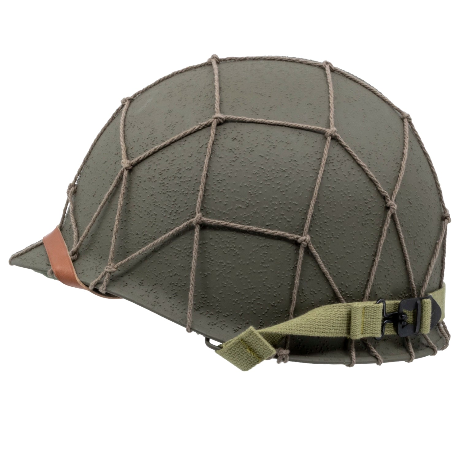 Filet Grandes Mailles reproduction casque US M1 coton vue de profil monté sur un casque US M1