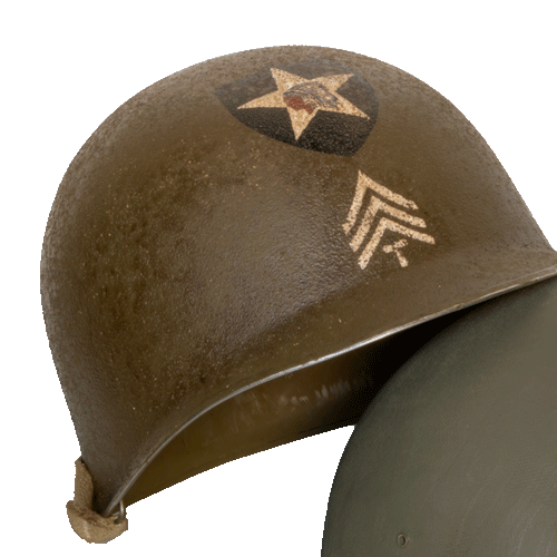 Gros plan de la peinture du casque Batttle Battered 2nd Infantry Division