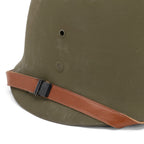 Jugulaire en cuir de sous casque liner US M1 reproduction Mon Casque M1 montée sur un sous casque US M1 original