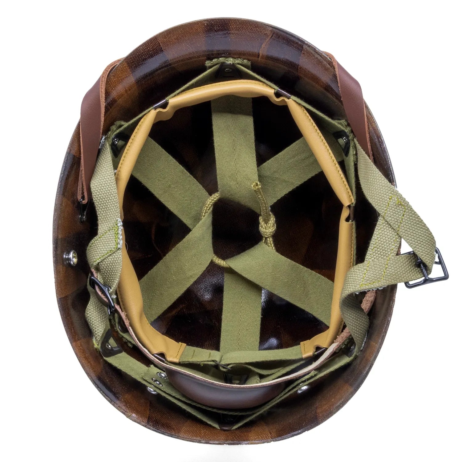 Liner US M1 fibre parachutiste vue interieure du sous-casque et son système de suspente Riddell.