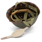 Mentonnière en cuir pour liner US M1 Parachutiste montée sur un sous-casque posé à l'envers_Mon Casque M1