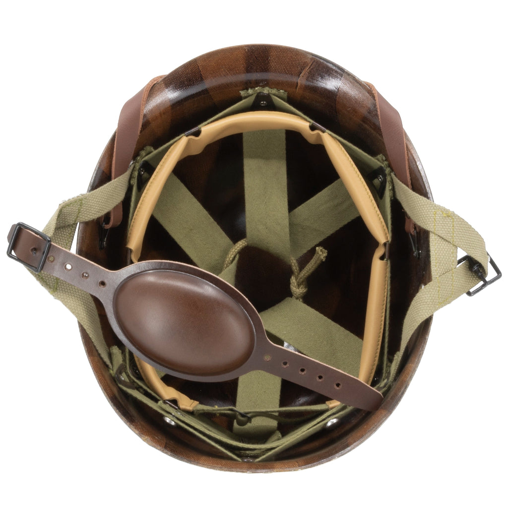 Mentonnière en cuir pour liner US M1 Parachutiste montée sur un sous-casque, vue de interieure_Mon Casque M1