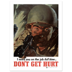 Poster Vintage WWII – « Don't Get Hurt » Mon Casque M1 45cm par 60cm