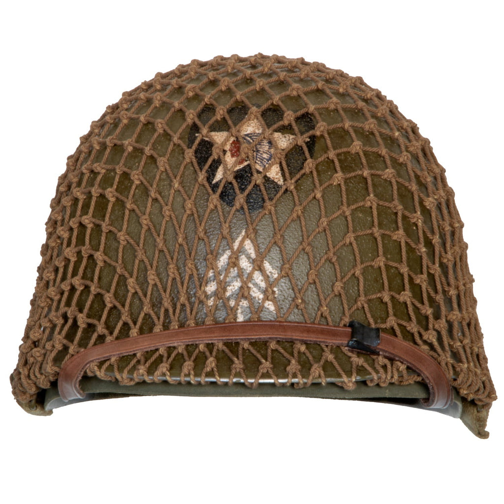 Casque Complet M1 pattes fixes Battle Battrered 2nd Infantry Division vue de face