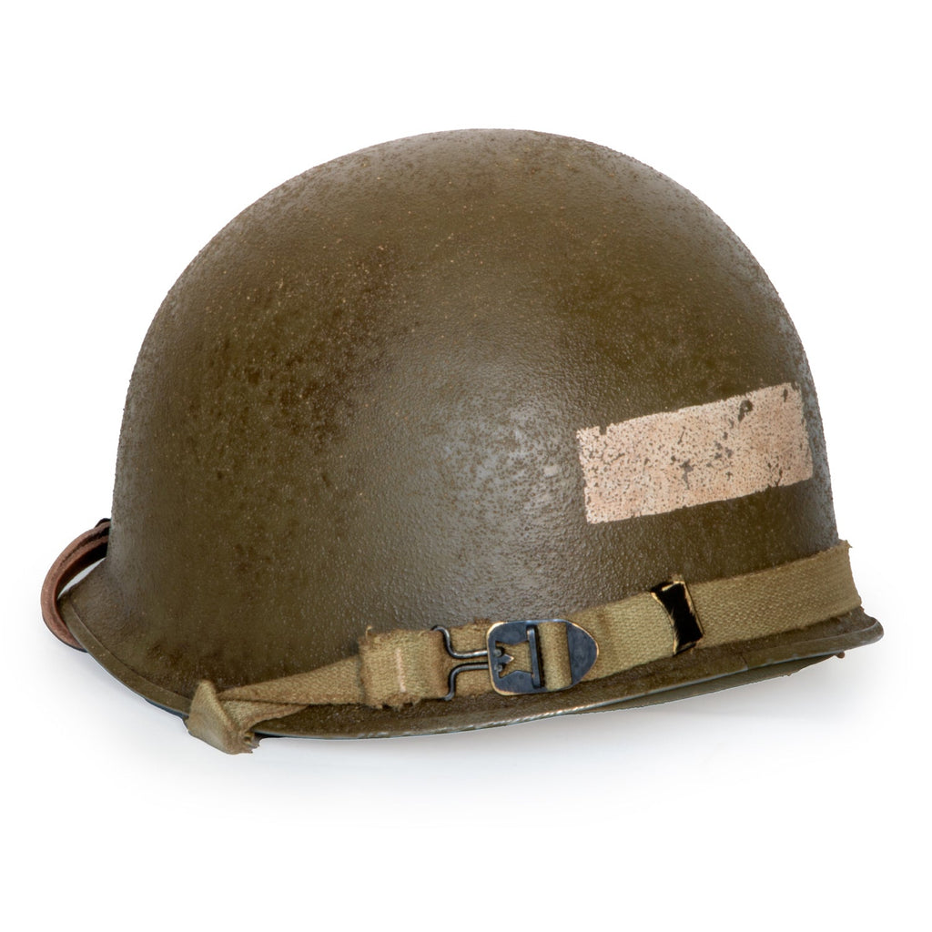 Casque Complet M1 pattes fixes Battle Battrered 2nd Infantry Division vue 3/4 arrière sans filet