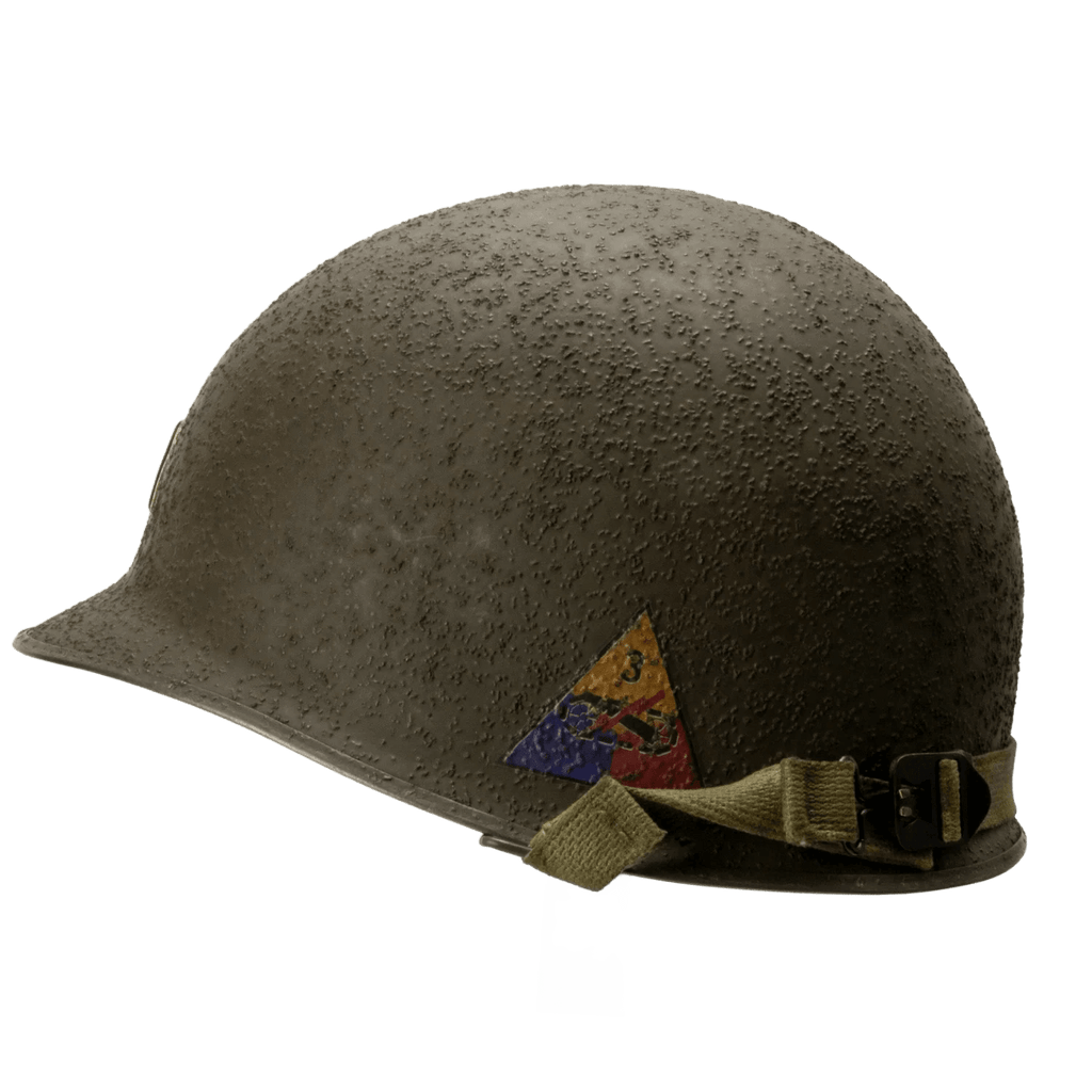 Coque de casque USM1 Battle Battered 3rd Armored Division, 2nd Lt vue de coté gauche avec son insigne