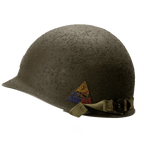 Coque de casque USM1 Battle Battered 3rd Armored Division, 2nd Lt vue de coté gauche avec son insigne