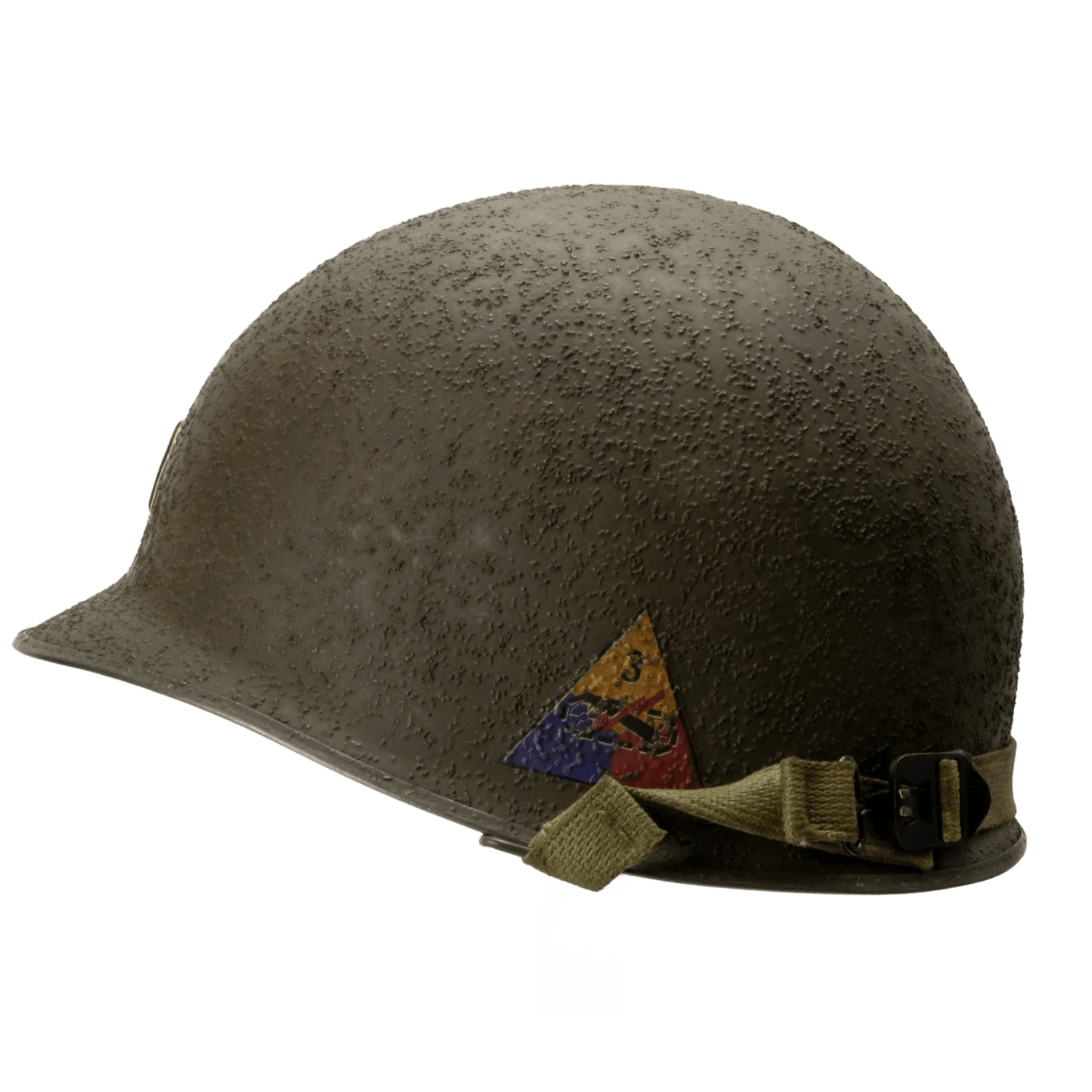 Coque de casque USM1 Battle Battered 3rd Armored Division, 2nd Lt vue de coté gauche avec son insigne