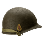 Coque de casque USM1 Battle Battered 3rd Armored Division, 2nd Lt vue du coté droit avec son insigne Spearhead