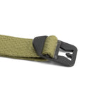 Boucle précoce M1 (Type 1) montée sur jugulaire en coton kaki clair (OD#3) pour reconstitution 1941-1943.