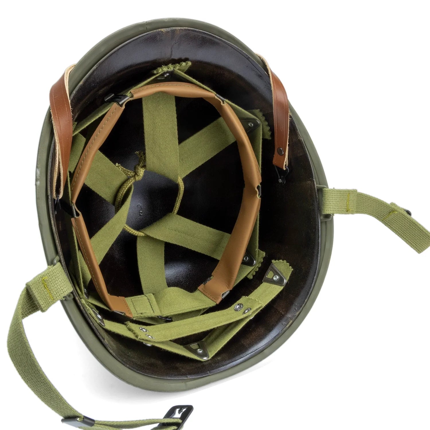 Casque Complet US M1 fabrication McCord numéro 544C et son liner International Moulded Plastics IMP vue intérieure latérale.