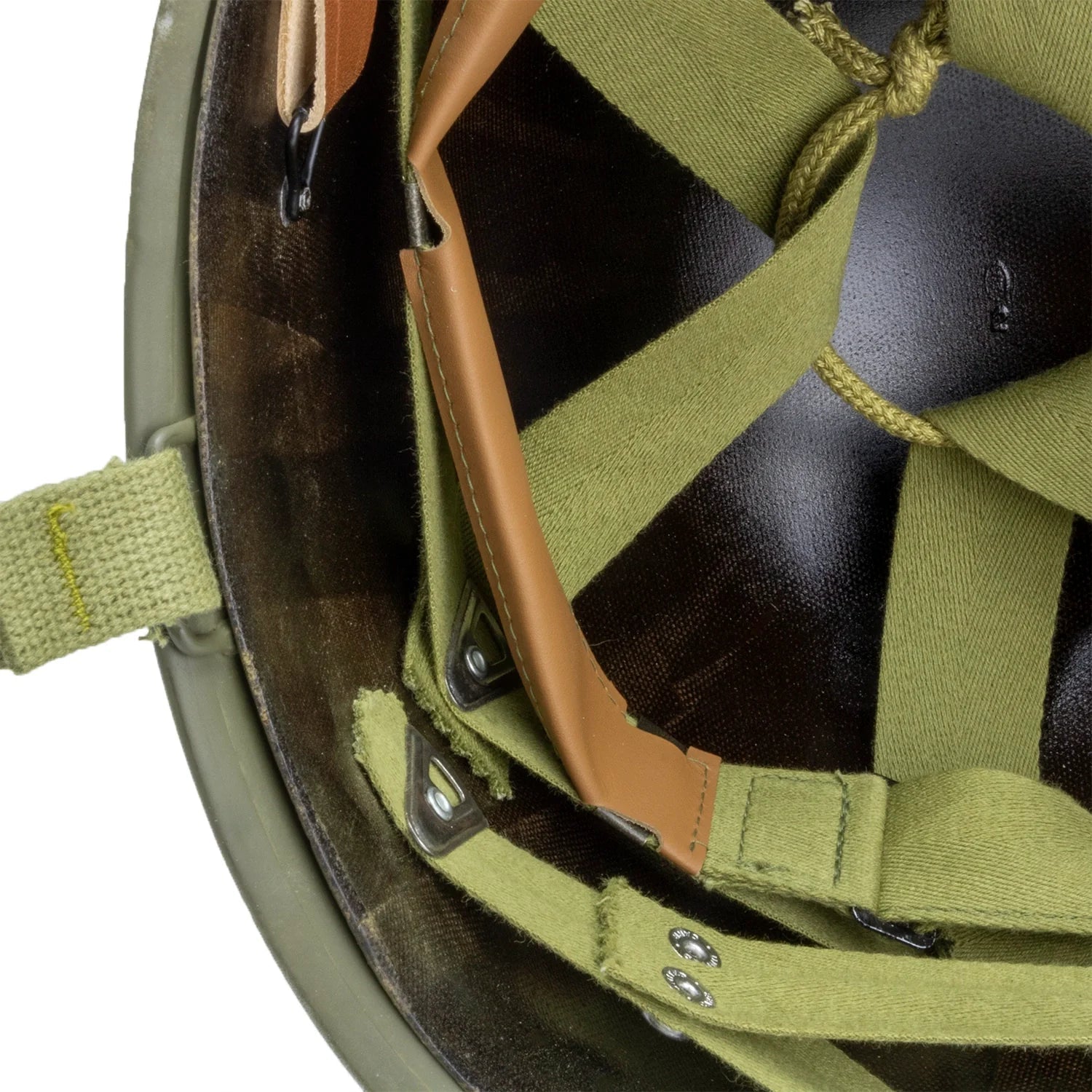 Casque Complet US M1 fabrication McCord numéro 544C et son liner International Moulded Plastics IMP gros plan intérieur.