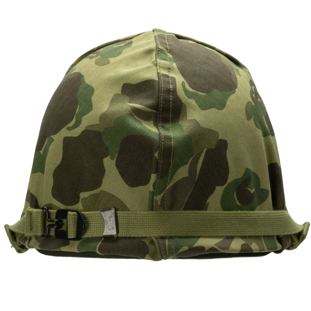 Casque Complet US M1 Pacifique avec couvre casque réversible vue arrière avec sa jugulaire de casque lourd.