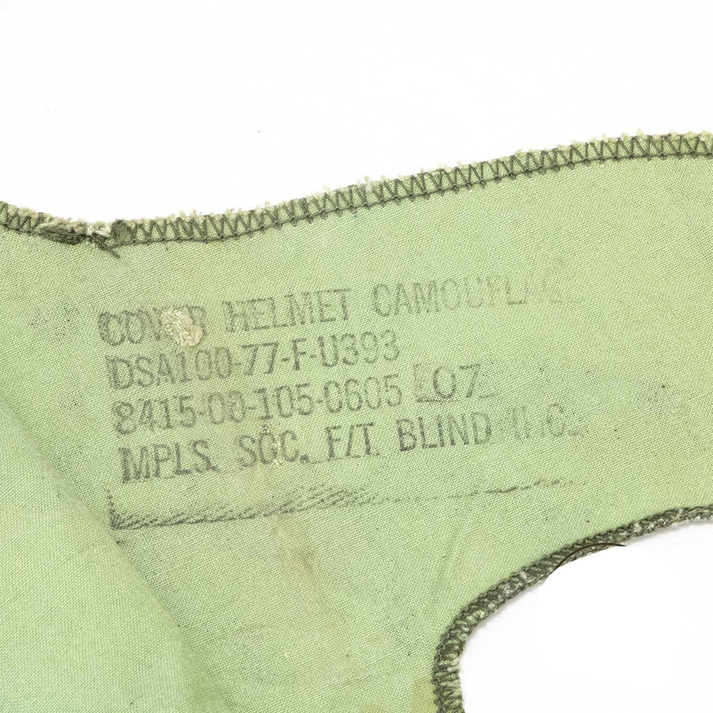 Couvre-casque ERDL Original 1977 gros plan du marquage