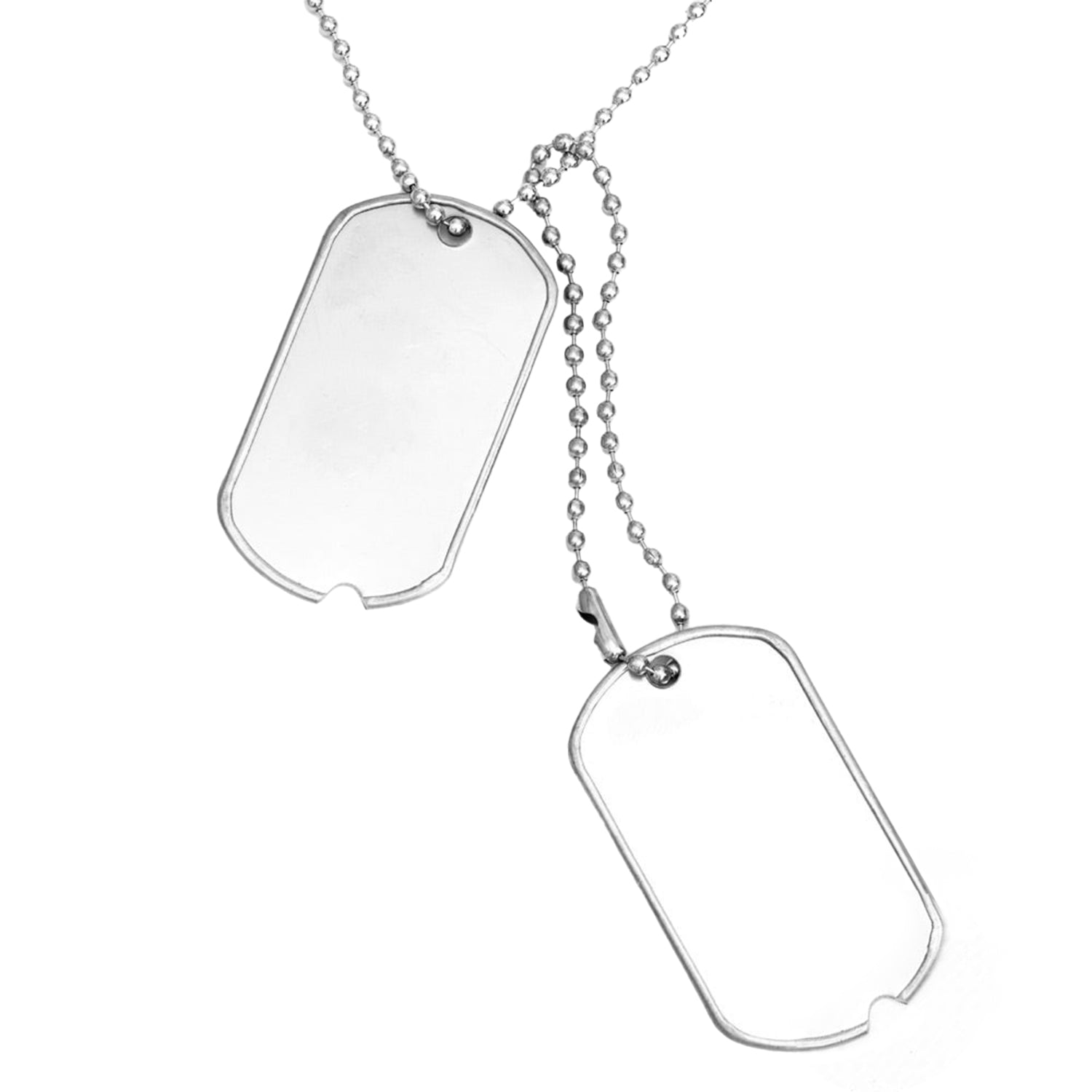 Paire de dog tags, plaques d'identification US type WW2 avec encoche en gros plan