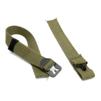 Jugulaire complète US M1 Type 1 (1941-1943) en sangle coton OD#3, avec boucles en laiton noirci "barre surélevée".