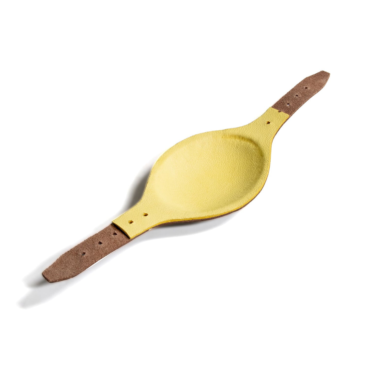 Vue intérieure de la mentonnière en cuir pour casque parachutiste US M1 qui se fixe sur le liner US M1 version parachutiste