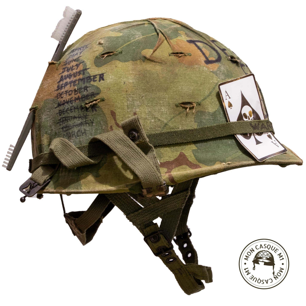 Casque US M1 Vietnam Héliporté avec couvre casque Mitchell vue de côté 2