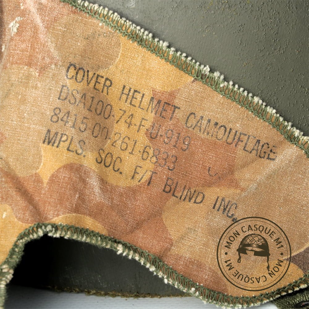 Casque Complet Parachutiste Vietnam marquage du fabricant sur le couvre casque Mitchell