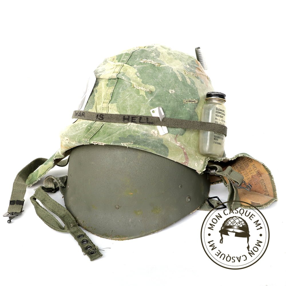 Casque Complet Parachutiste Vietnam, casque lourd posé sur le liner