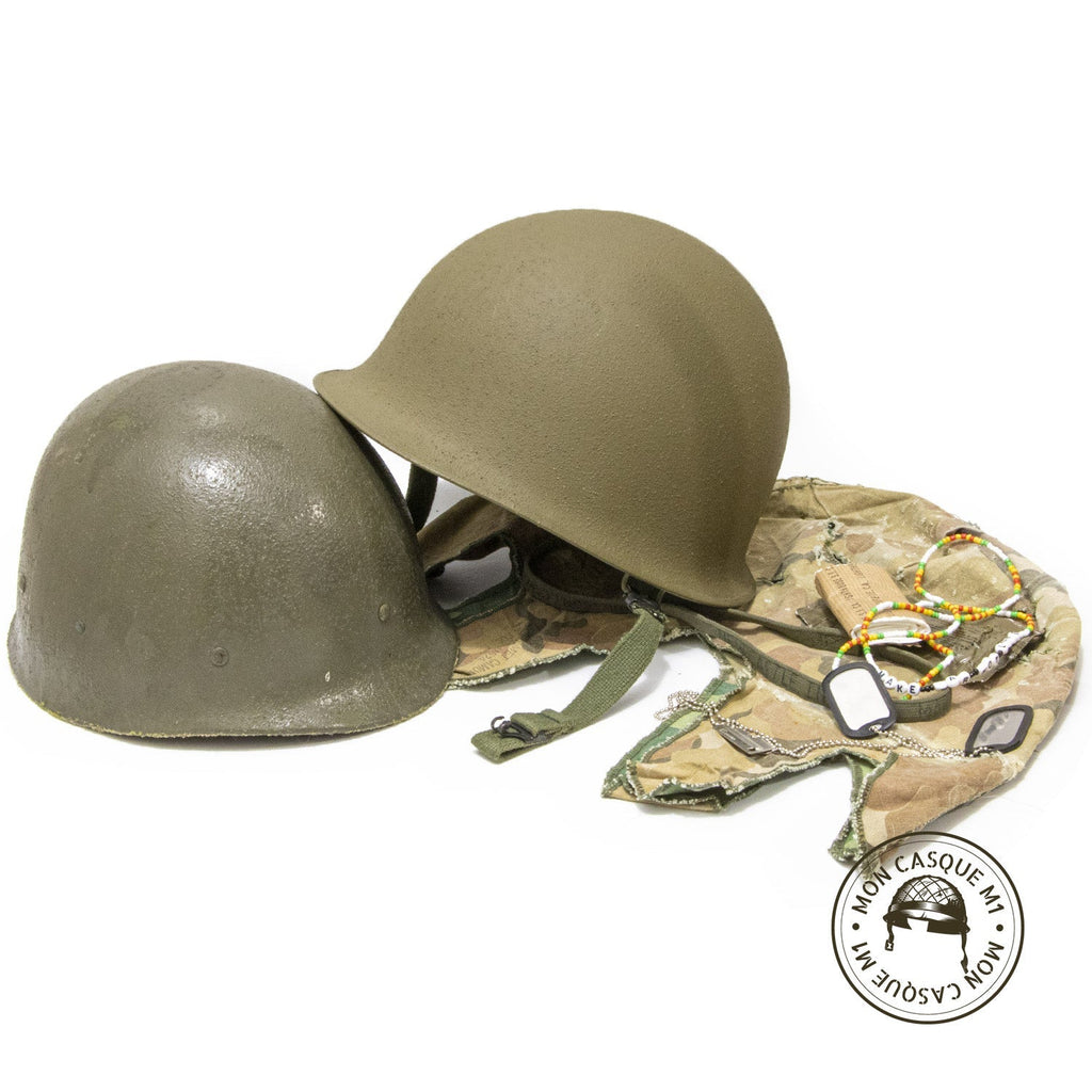 Casque US M1 Vietnam The Pacifist vue d'ensemble de tous les éléments du casque