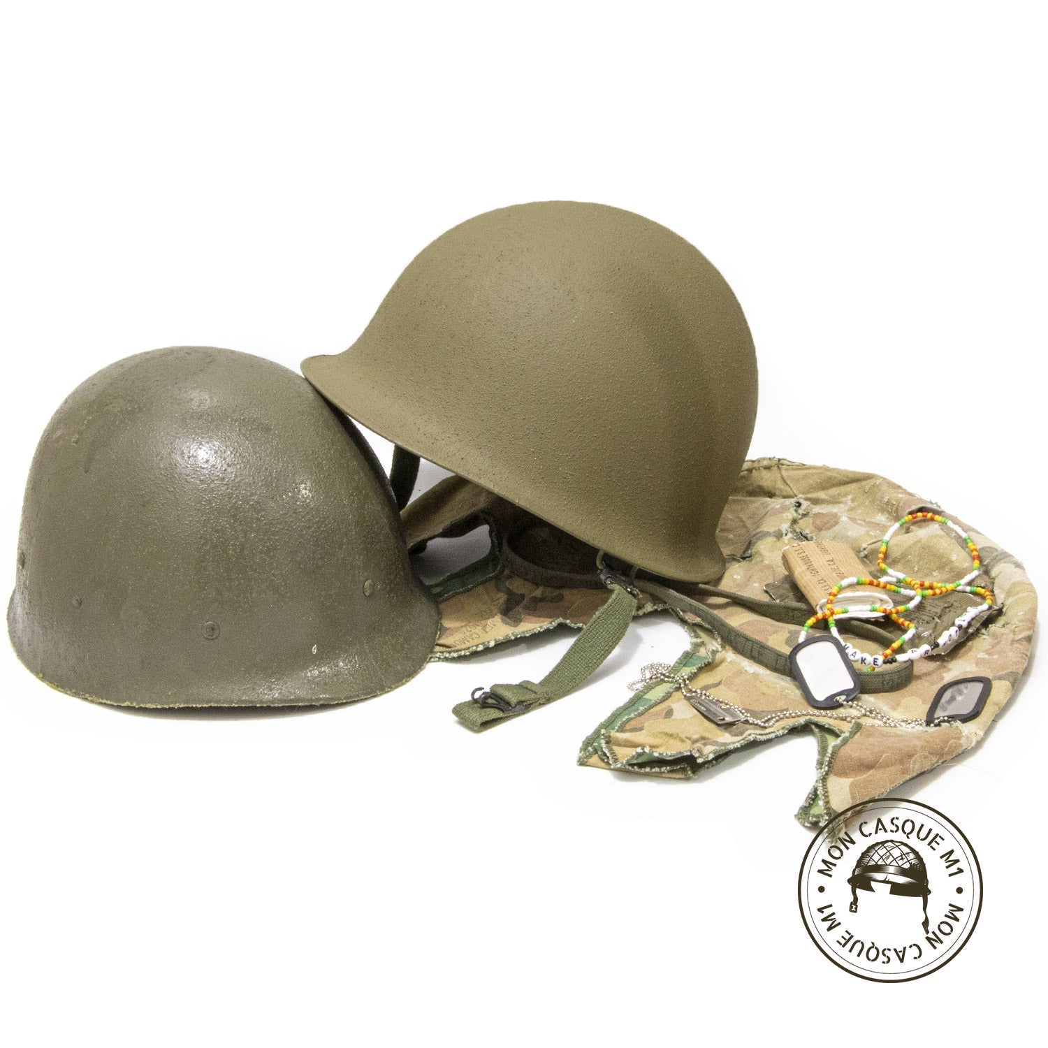 Casque US M1 Vietnam The Pacifist vue d'ensemble de tous les éléments du casque