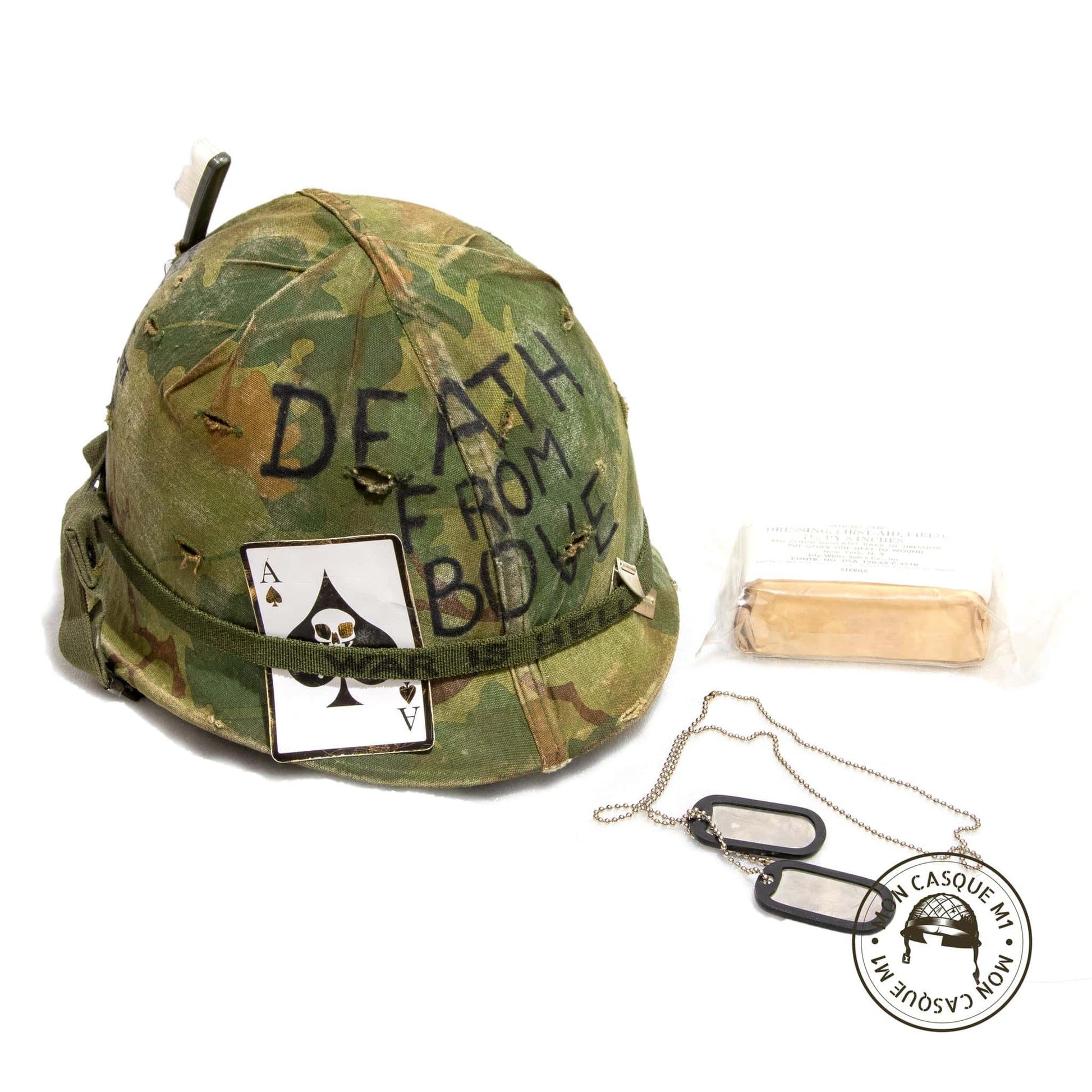Casque US M1 Vietnam Héliporté avec couvre casque Mitchell avec accessoires
